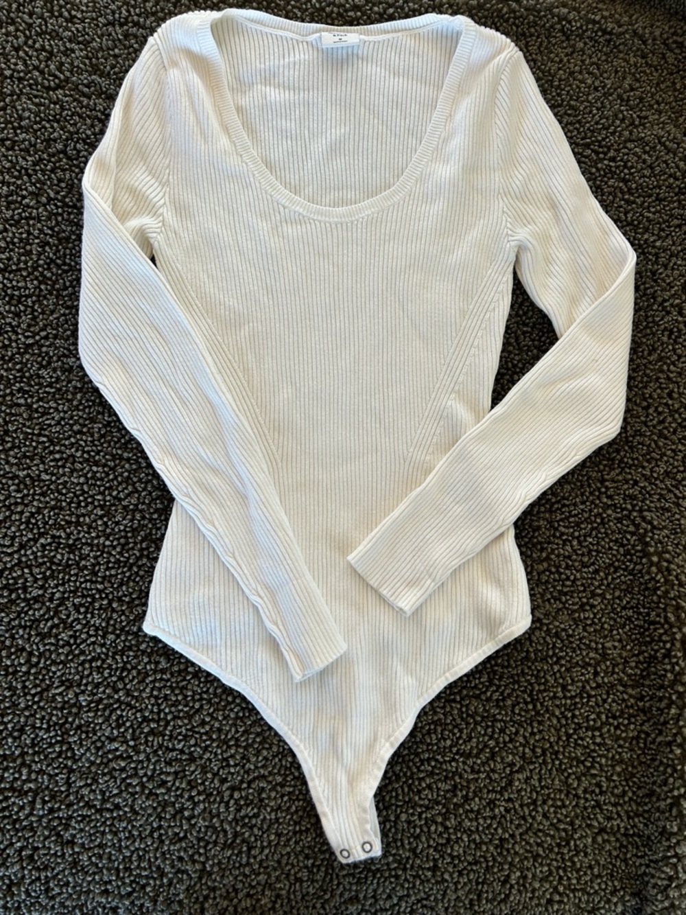 Abercrombie & Fitch Cream Ribbed Scoop-Neck Long Sleeve Bodysuit